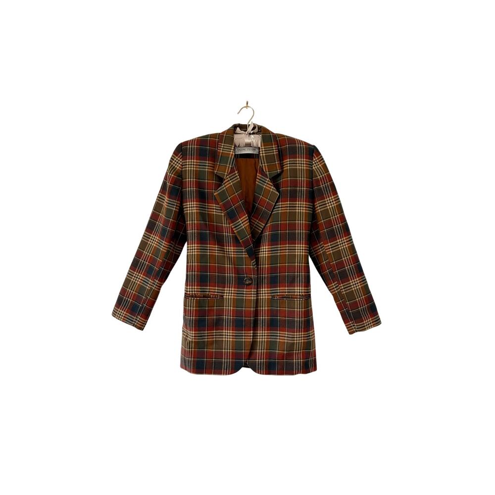 Vintage 90s Valerie Stevens Plaid Tartan New Wool Blazer Women's M
